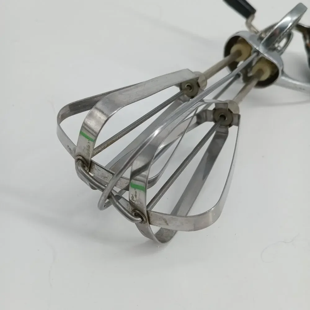 Vintage US Stainless Steel Rotary Egg Beater Hand Crank Mixer Black Handle USA
